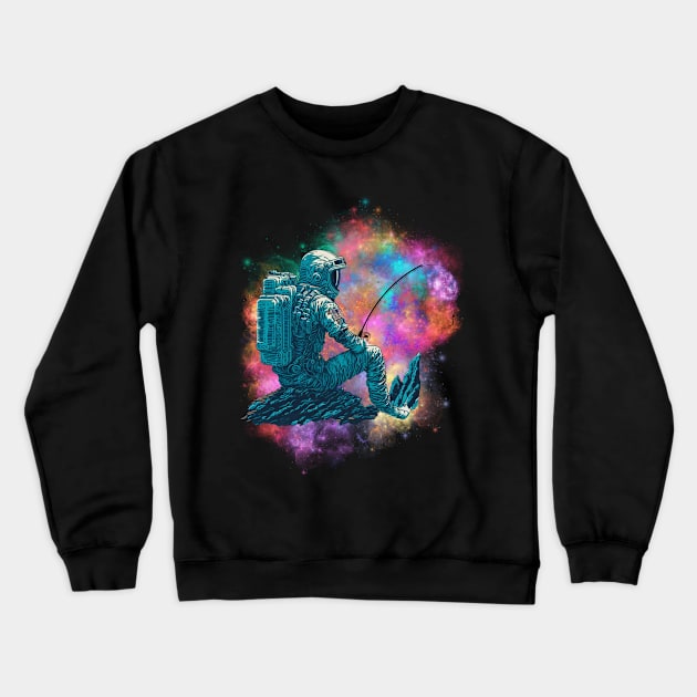 Astronaut Fishing In Space Crewneck Sweatshirt by Trip Tank